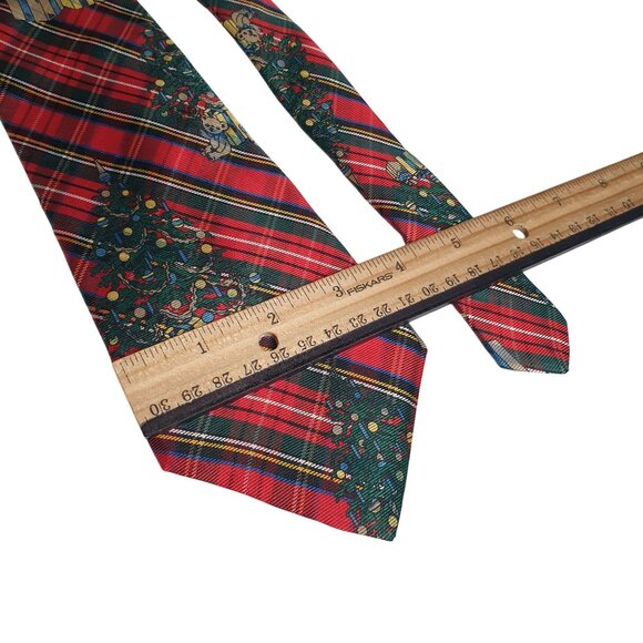 Vintage Samuel Sons Christmas Tree Tartan Plaid Luxury Silk Necktie Holiday Gift - Picture 3 of 5